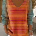 Women's Autumn Gradient Striped Casual Pullover Sweater