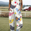 Women's  Funny Chick Art Print Casual 100% Cotton Wide Leg Jumpsuit