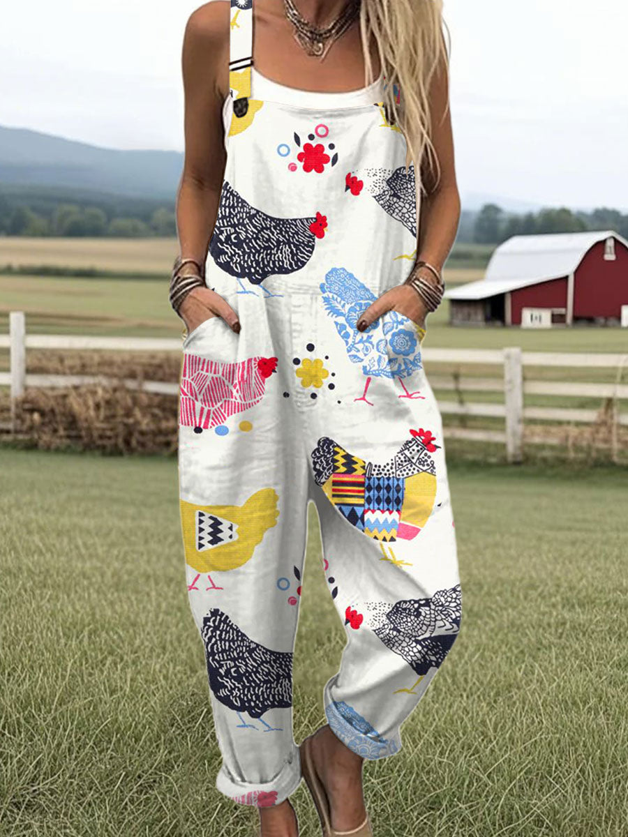 Women's  Funny Chick Art Print Casual 100% Cotton Wide Leg Jumpsuit