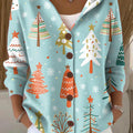 Women's Beautiful Colorful Winter Christmas Tree Painting Art Print Casual Hooded Button Sweater