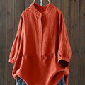 Women's Single Breasted Solid Color Pullover Casual Loose Cotton And Linen Shirt