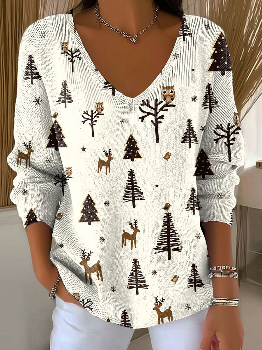 Women's Christmas Tree Pattern Print Casual Pullover Sweater