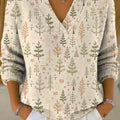 Women's Christmas Tree Art Print Buttoned Cardigan Sweater
