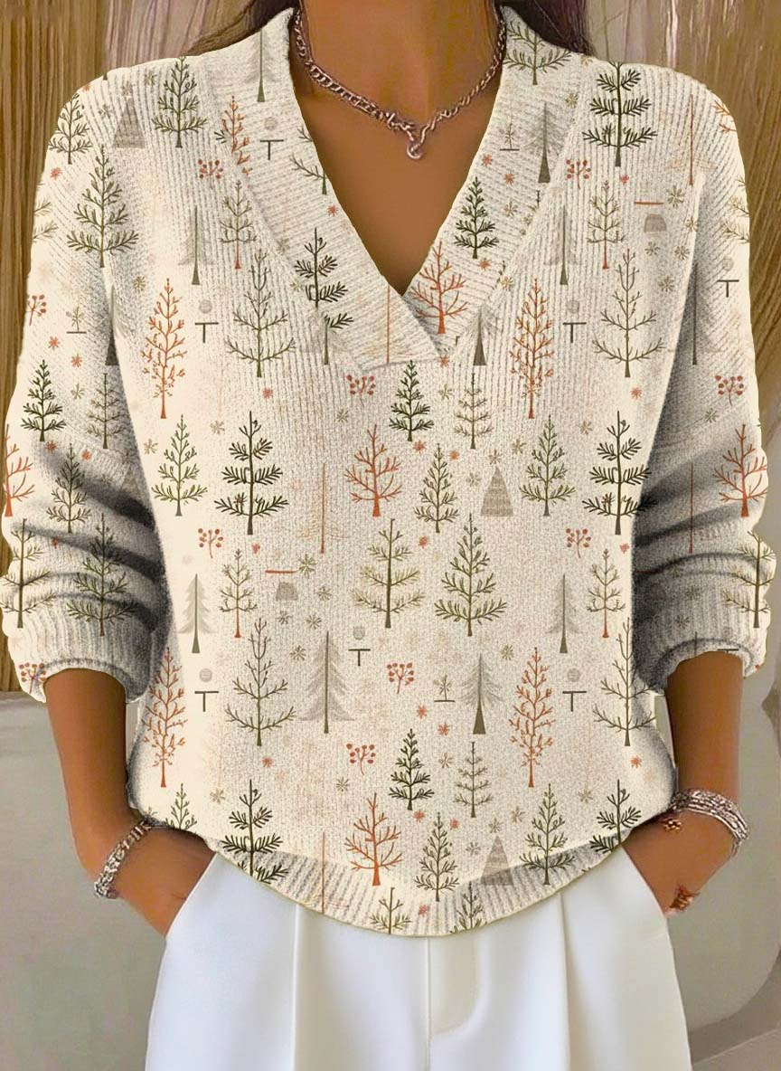 Women's Christmas Tree Art Print Buttoned Cardigan Sweater