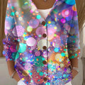 Women's Beautiful Colorful Polka Dot Art Print Casual Hooded Button Sweater