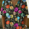 Women's Floral Print Casual Cotton-linen Shirt