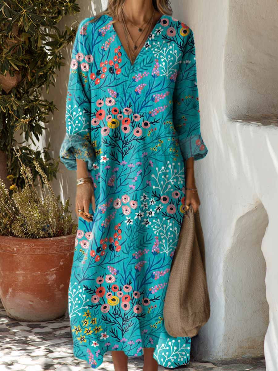 Women's Vintage Floral Pattern Art Print Cotton Dress
