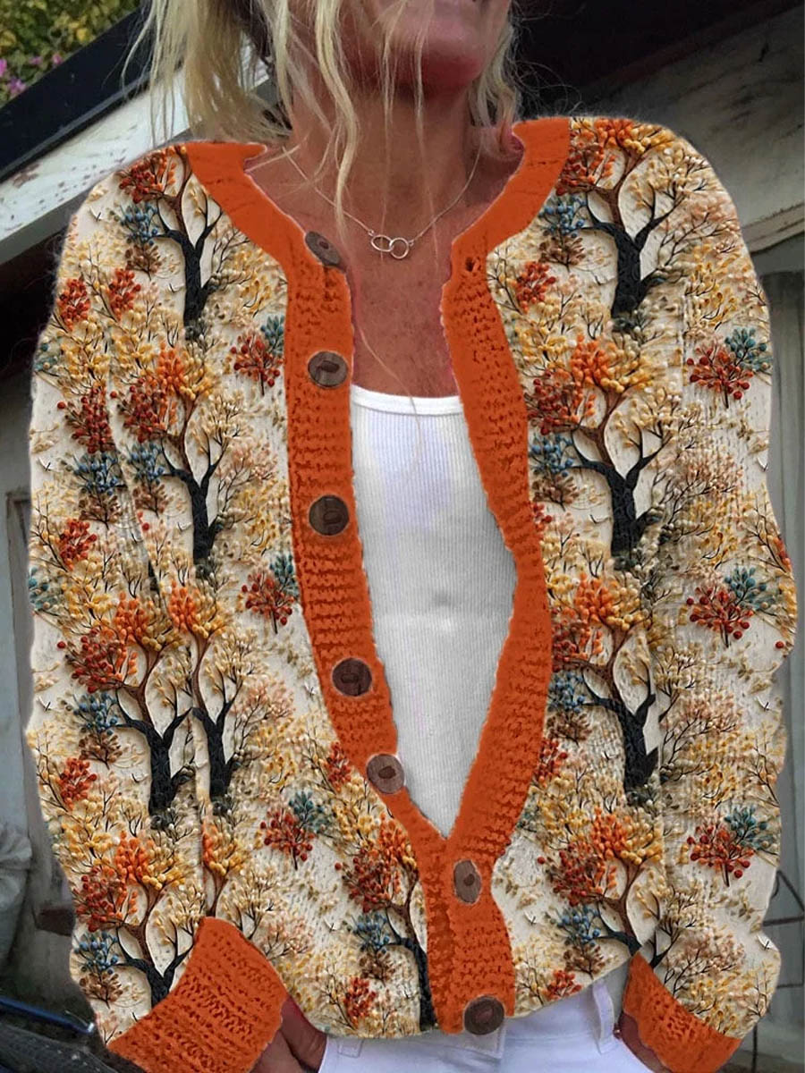 womens-vintage-floral-art-print-buttoned-cardigan-sweater-w513