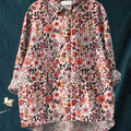 Women's Vintage Floral Pattern Art Print Casual Cotton And Linen Ruffle Shirt