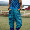 Women's Color Block Stripe Art Print Casual 100% Cotton Wide Leg Jumpsuit