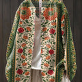 Women's Vintage Flower Art Print Casual Cotton And Linen Shirt