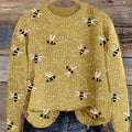 Vintage Funny Bee Art Print Knit Pullover Sweater