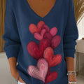 Valentine's Day Painting Art Heart-shaped Decorative Patterns Women's Casual V Collar Long Sleeve Sweater