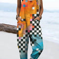 Women's Abstract Geometric Pattern Art Print Casual 100% Cotton Wide Leg Jumpsuit