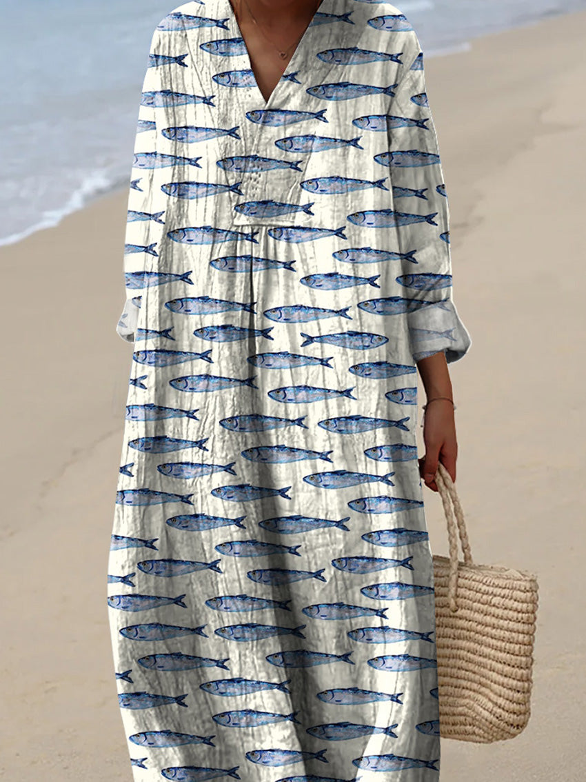 Sardine Fish Swarm Pattern Printed Women's Dress