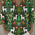 Vintage Christmas Art Print Buttoned Cardigan Sweater