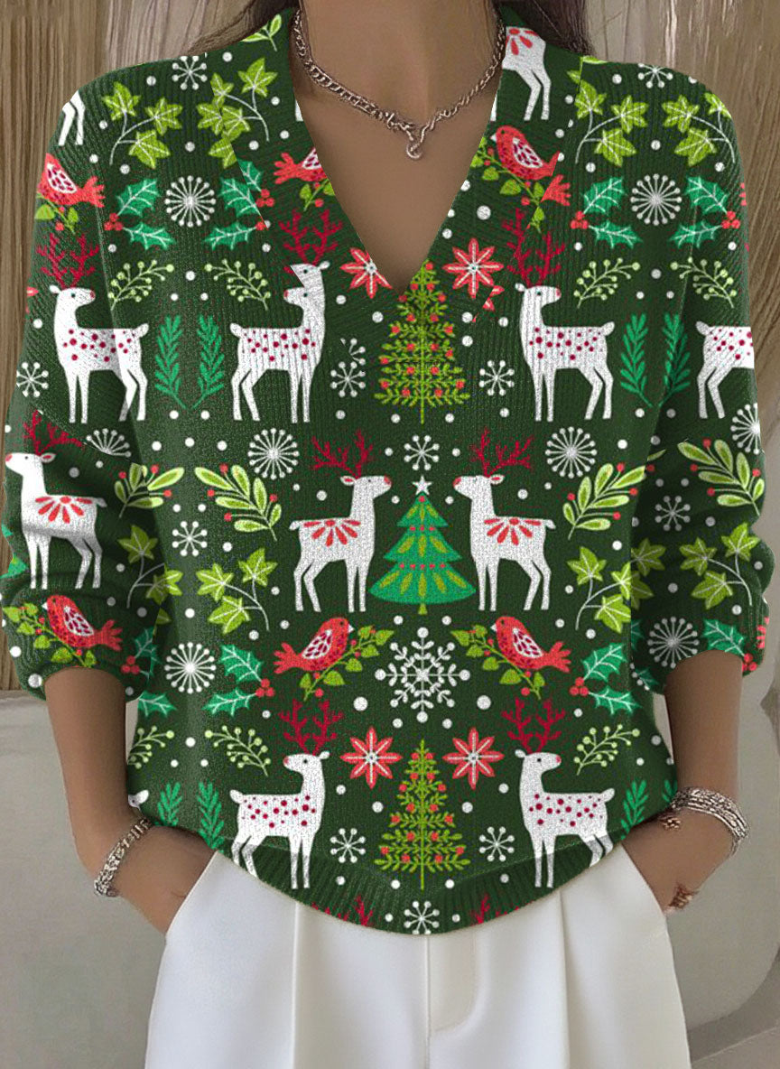 Vintage Christmas Art Print Buttoned Cardigan Sweater
