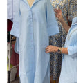 Women's Casual Pocket Shirt Style Cotton and Linen Dress