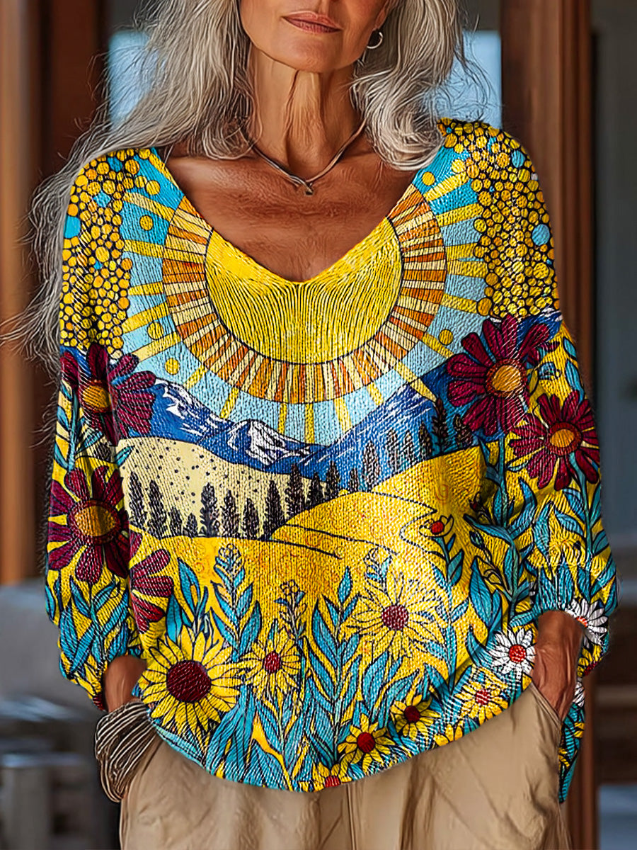 womens-mountain-forest-sun-rising-painting-art-print-casual-pullover-sweater