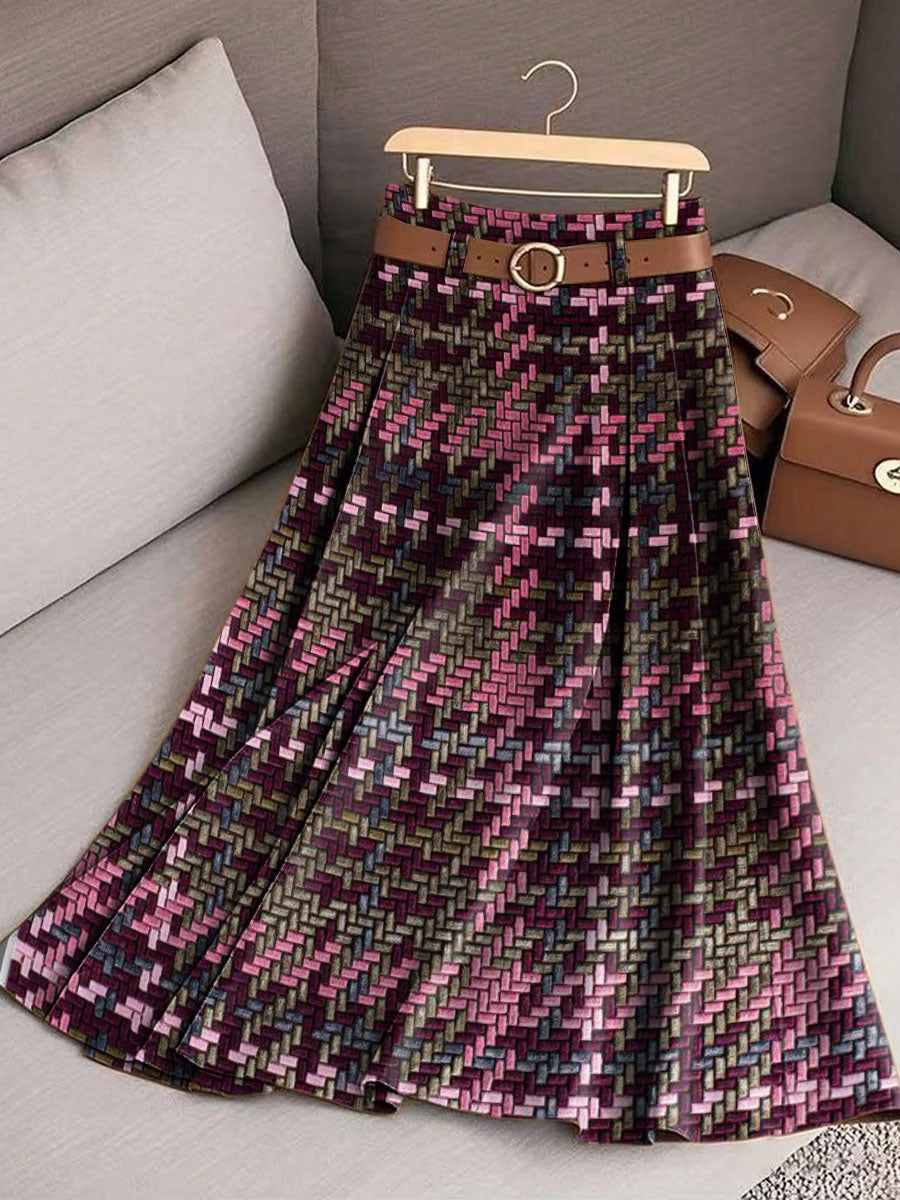 Women's Retro Lattice Pattern Casual Print Cotton Skirt