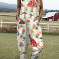 Women's Cute Mushrooms Art Print Casual 100% Cotton Wide Leg Jumpsuit