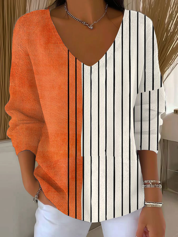 Women's Vintage Abstract Geometric Art Print Casual Pullover Sweater