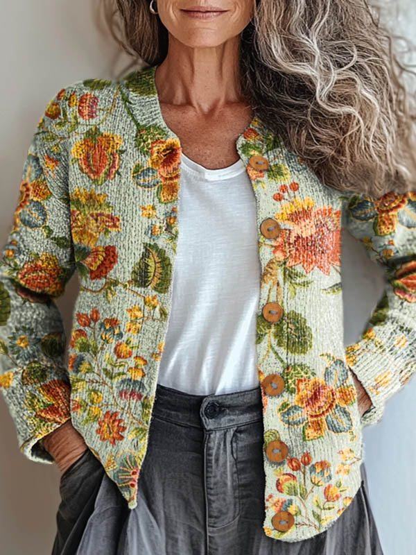 womens-vintage-floral-art-print-buttoned-cardigan-sweater-5674