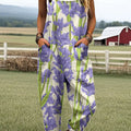 Women's Vintage Flowers Art Print Casual 100% Cotton Wide Leg Jumpsuit