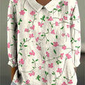 Women's Flowers Print Casual Cotton And Linen 3/4 Sleeve Shirt