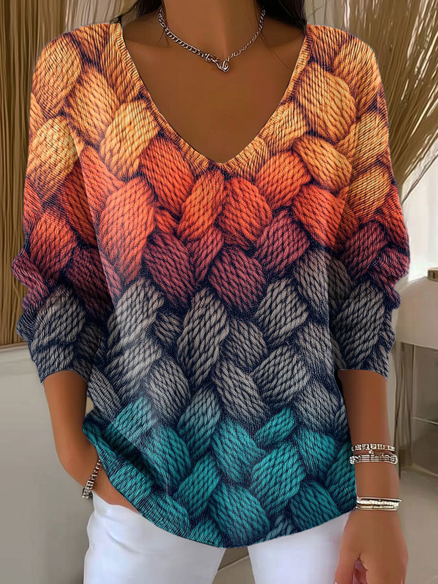 womens-gradient-orange-casual-print-pullover-sweater