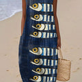 Women's Vintage Fish  Art Print Sleeveless Cotton Pocket Wrap Dress