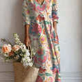 Women's Vintage Flower Art Print Linen Pocket Dress