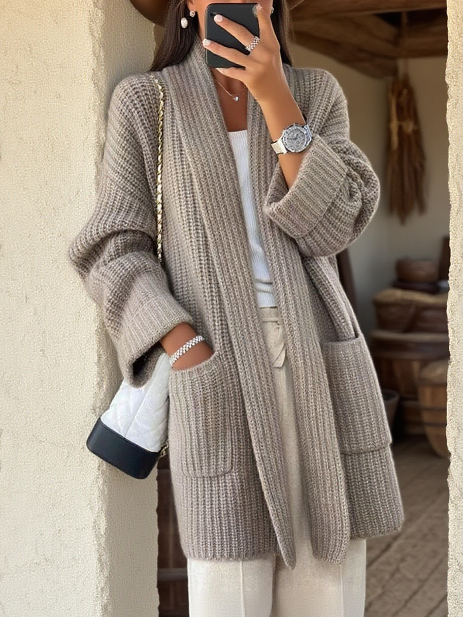 Women's Loose Thick-knit Pocket Cardigan Sweater
