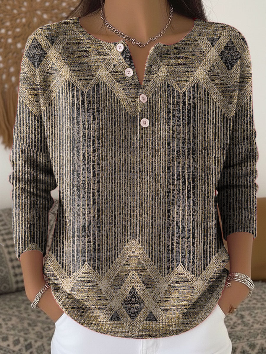 Vintage Abstract Geometric Art Print Buttoned Cardigan Sweater