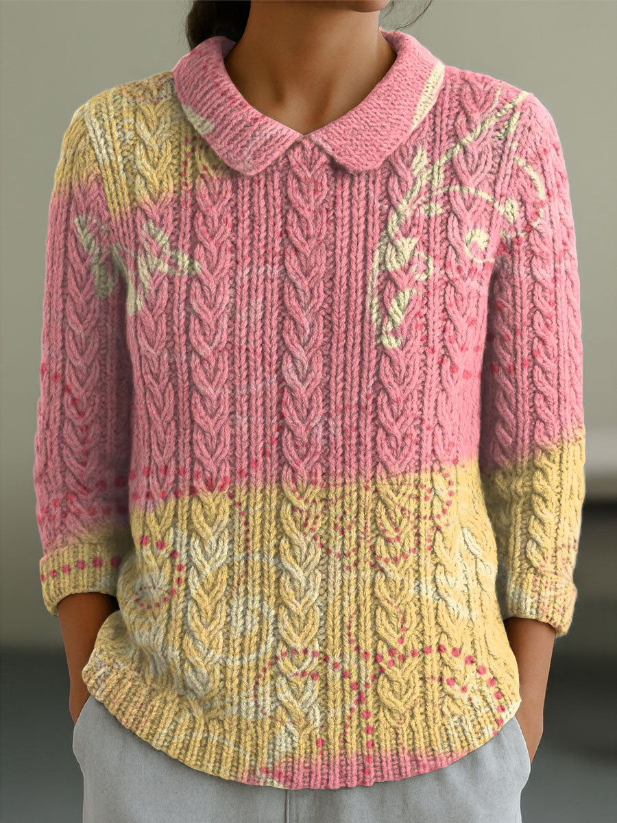 womens-flowers-gradient-abstract-casual-print-peter-pan-collar-3-4-sleeve-sweater