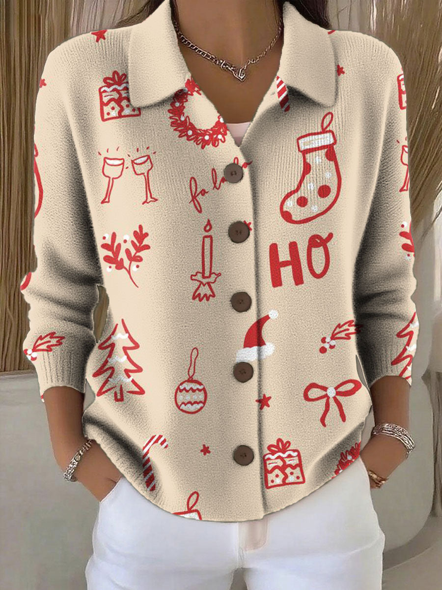 Women's Christmas Pattern Print Cowl Neck Sweater