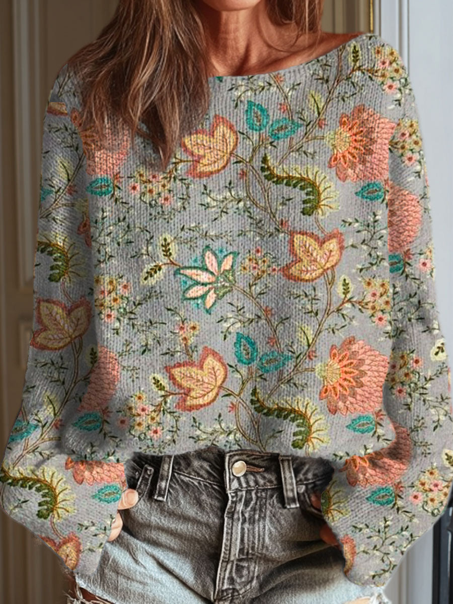 womens-vintage-flower-art-print-casual-pullover-sweater-re2c