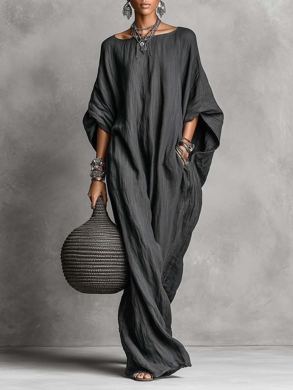 Minimalist Casual Sleeveless Cotton And Linen Long Dress