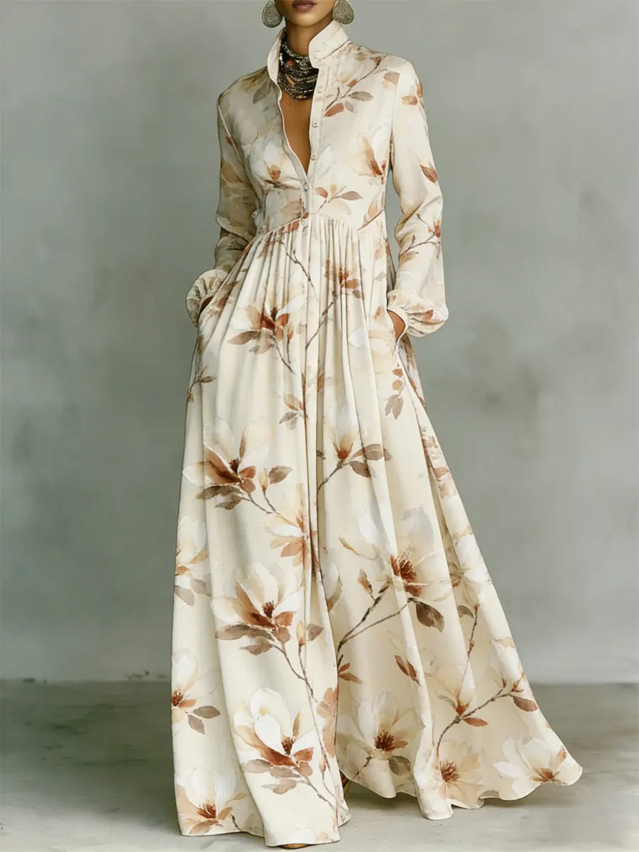 Women's Vintage Floral Art Elegant Romantic Casual Vacation Maxi Dress