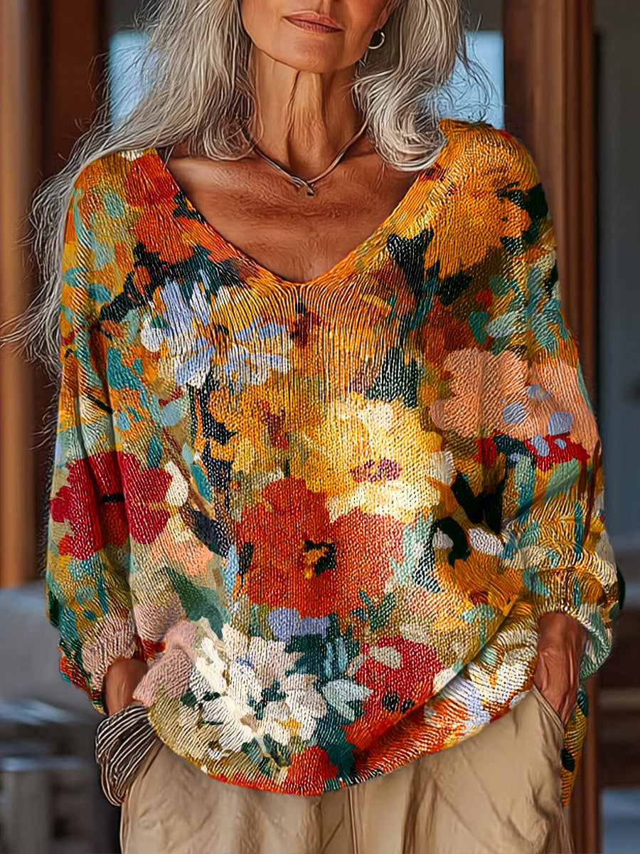 womens-beautiful-colorful-oil-painting-floral-art-print-casual-pullover-sweater