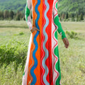 Women's Colorful Vertical Waves Art Print Long-sleeved Dress