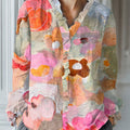 Women's Vintage Flower Art Print Casual Cotton And Linen Ruffle Shirt