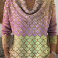 Women's Geometric Color Splicing Print Cowl Neck Sweater