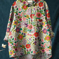 Women's Floral Art Print Casual Cotton And Linen Shirt