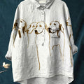 Women's Cute Dog Art Print Casual Cotton And Linen Shirt