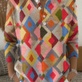 Colorful Abstract Geometric Art Print Buttoned Cardigan Sweater