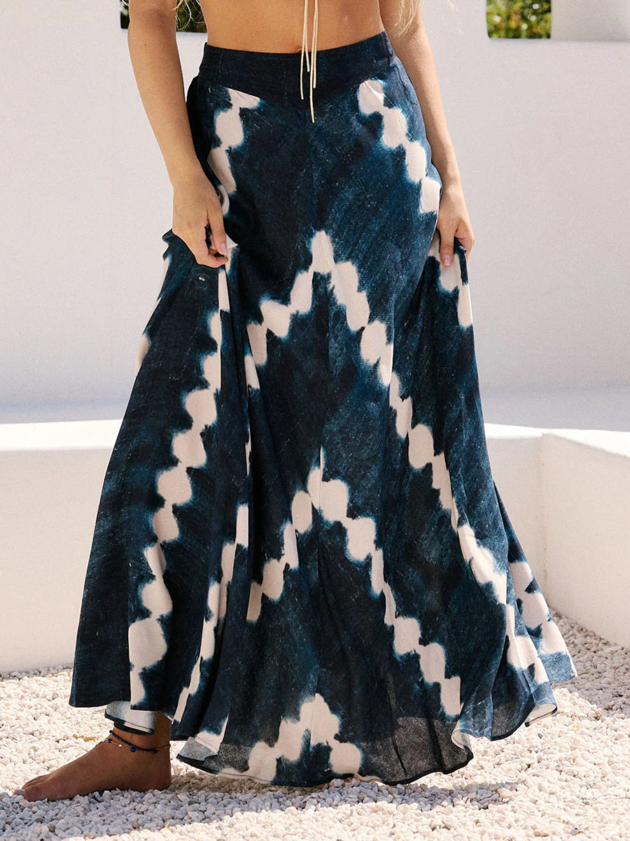 Women's Casual Art Print Cotton and Linen Skirt