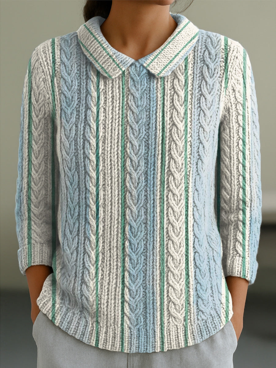 womens-line-pattern-casual-peter-pan-collar-3-4-sleeve-sweater