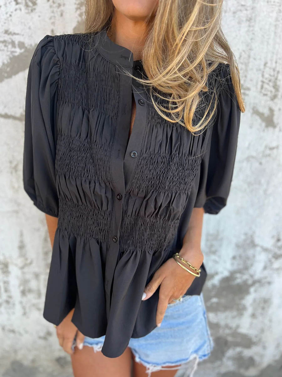 Women's Solid Color Round Neck Short Sleeve Pullover Shirt