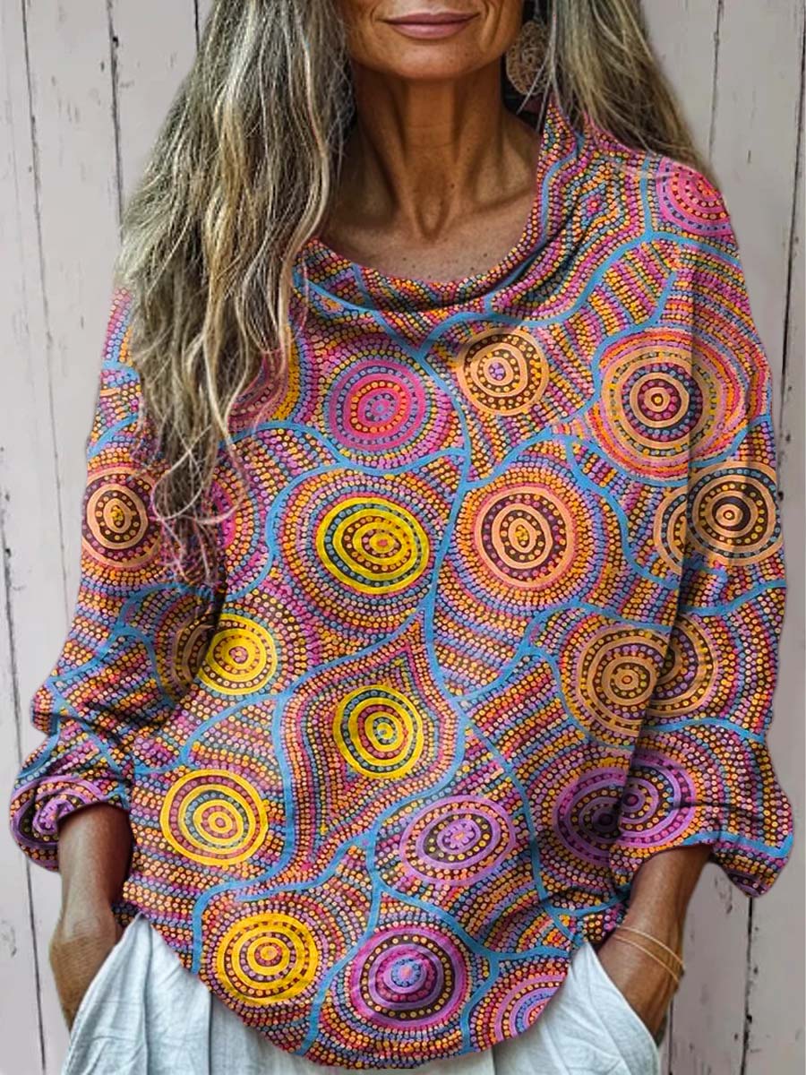 Women's Abstract Pattern Art Print Casual Long Sleeve Comfortable Cotton Shirt